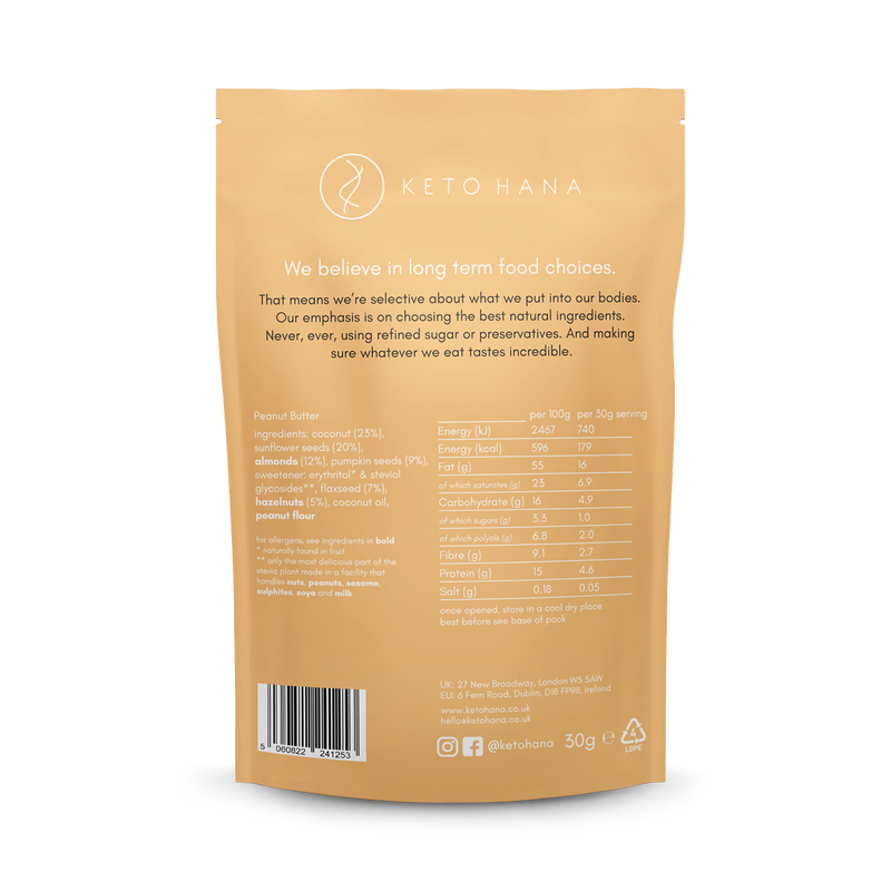 Keto Hana Peanut Butter Granola 30g packet, UK version
