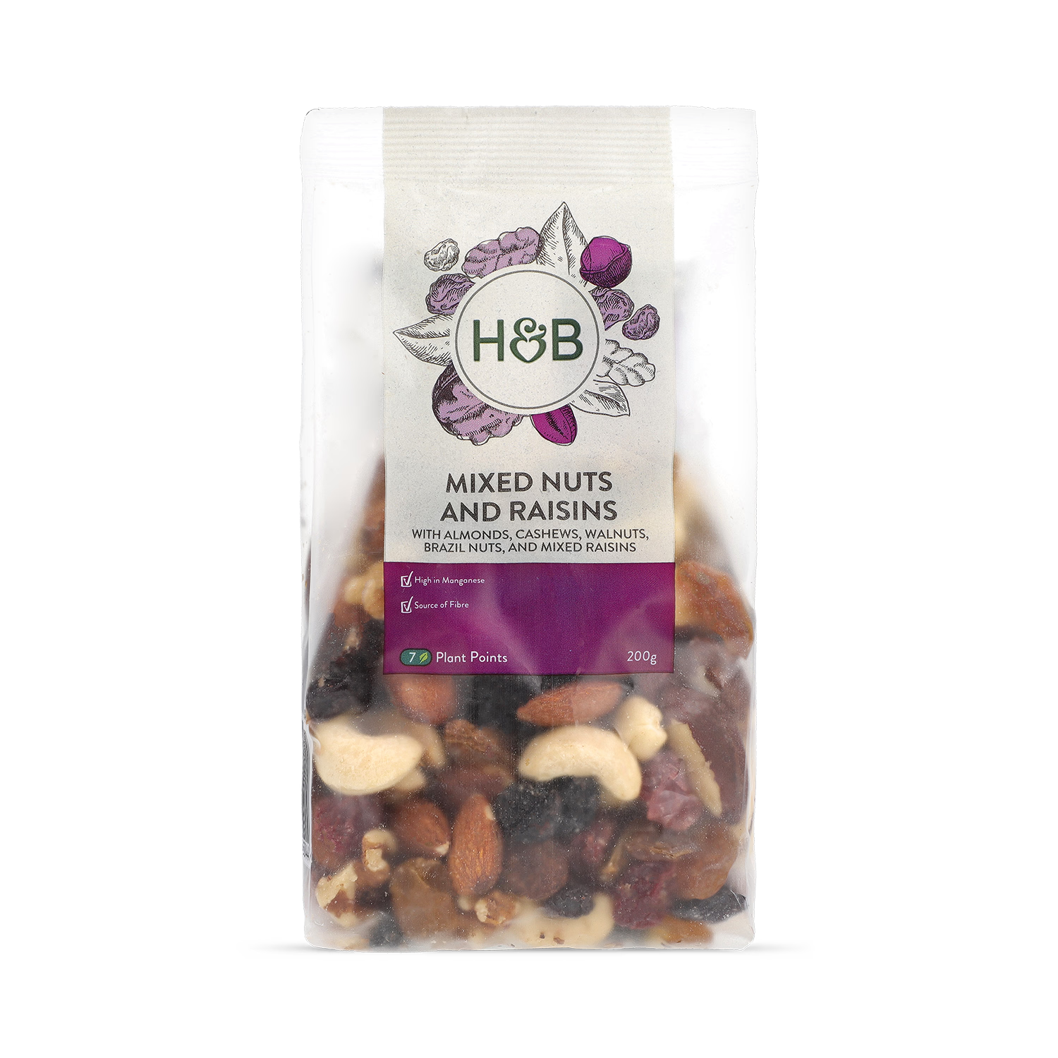 Holland & Barrett mixed nuts and raisins mix 200g, UK version