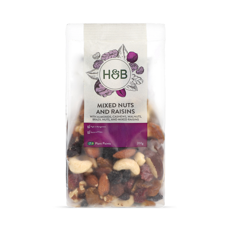 Holland & Barrett mixed nuts and raisins mix 200g, UK version