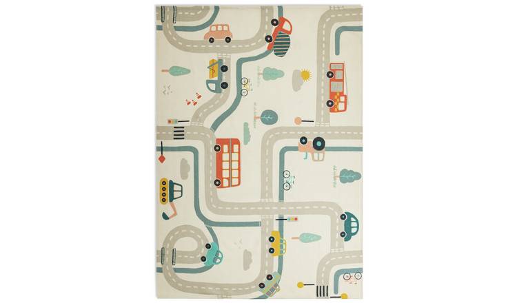 Habitat kids transport print natural flatweave rug 120x170cm, UK version