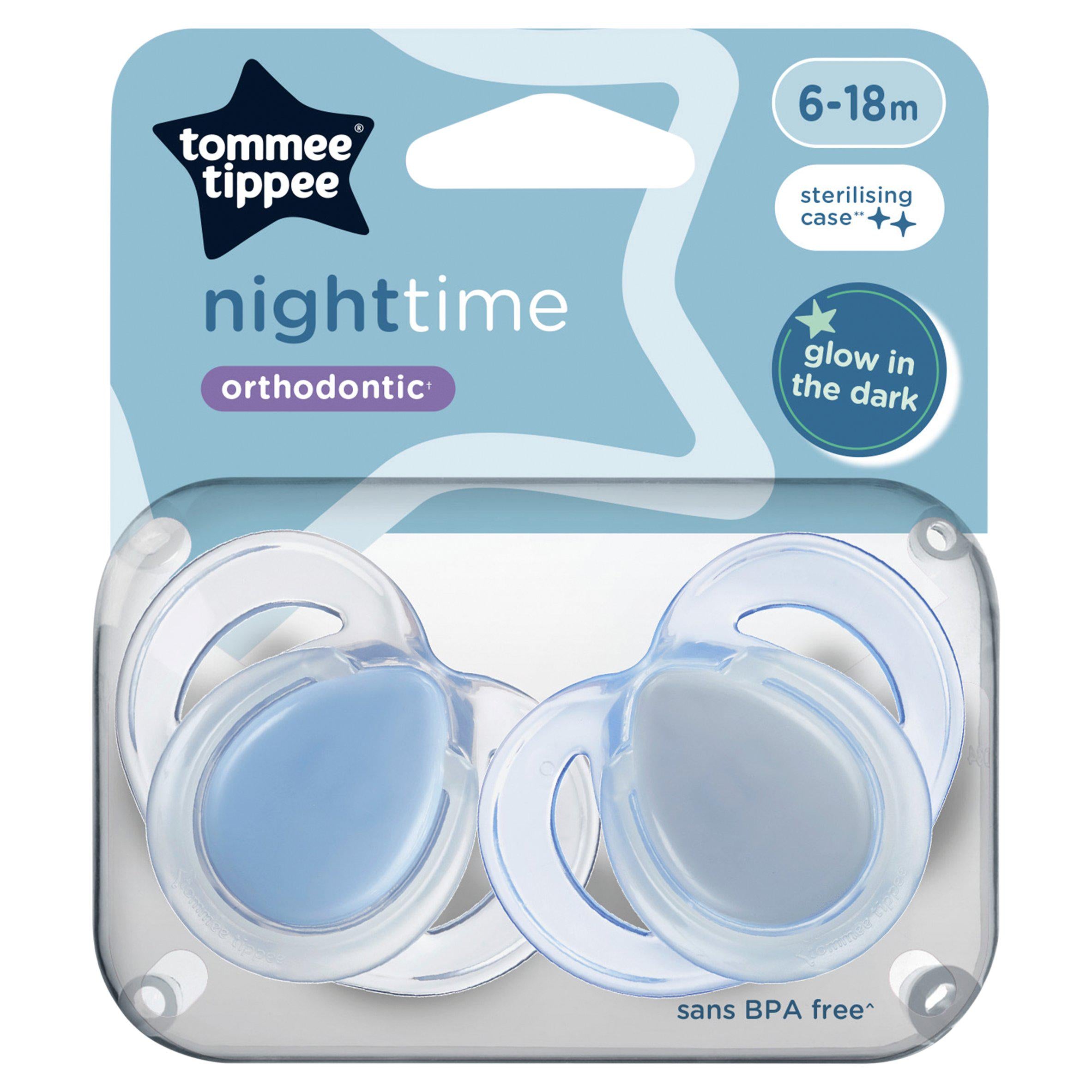 Tommee Tippee Closer To Nature Night Soother, 6-18 Months x2 Accessories & Cleaning Sainsburys   