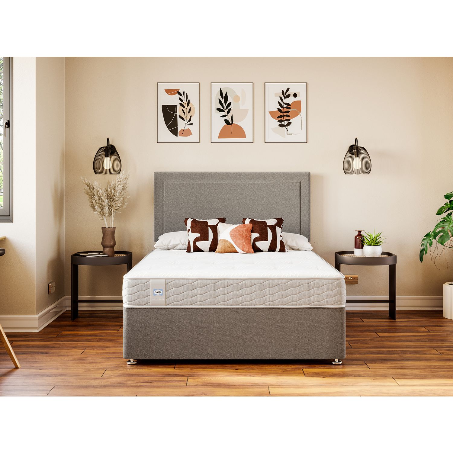 Sealy Superking Divan Bed Grey with Mattress (British brand)