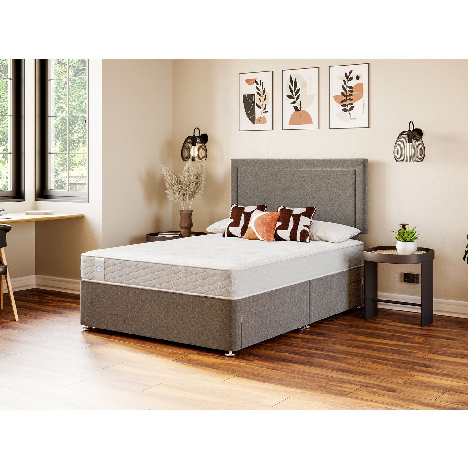 Sealy Superking Divan Bed Grey with Mattress (British brand)