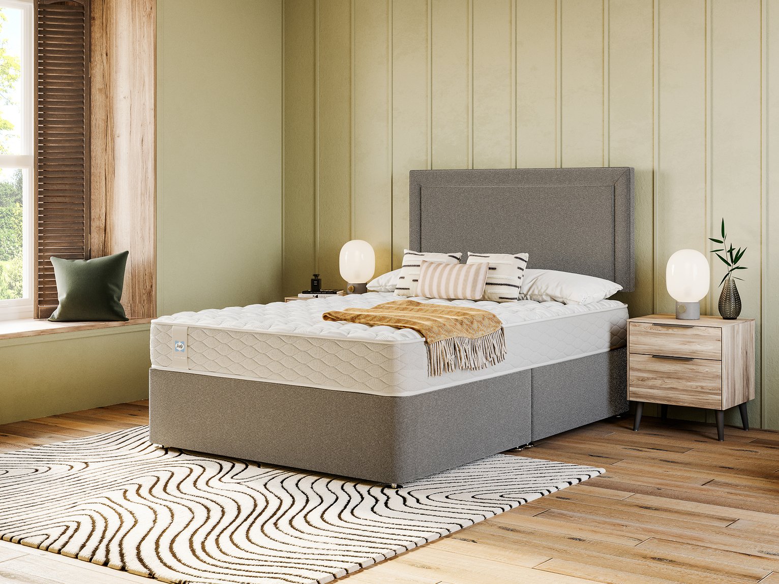 Sealy Eldon Comfort Kingsize 2 Drawer Divan Bed in Grey (British brand)