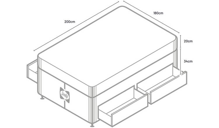 Sealy superking divan bed with mattress and storage drawers in grey (British brand)