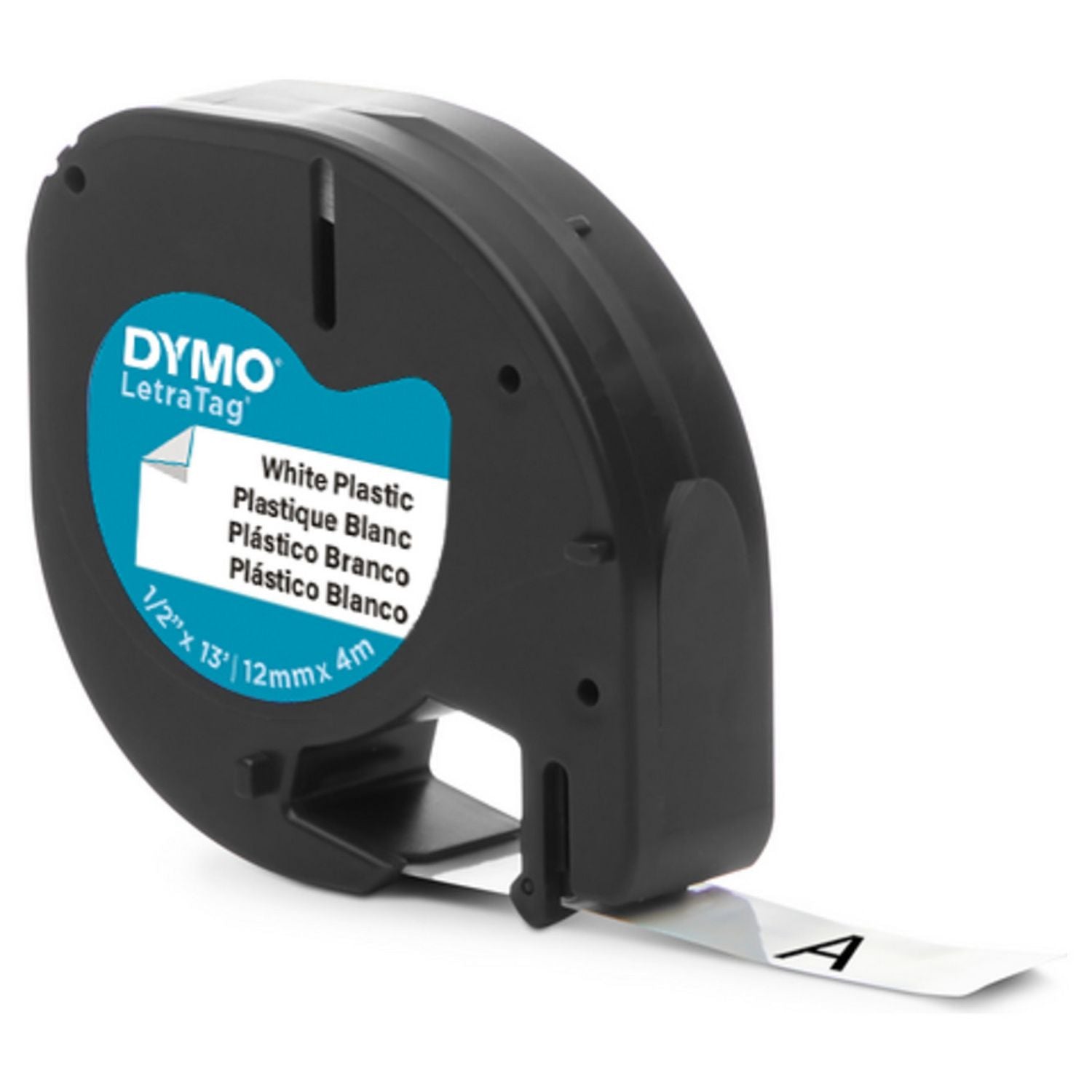 Dymo LetraTag plastic tape black and white 4m roll - British product