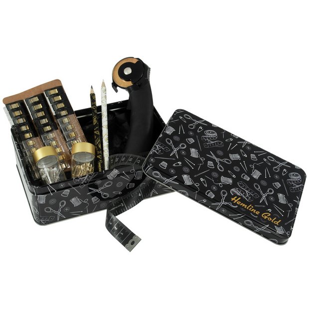 Hemline Gold sewing accessories set in tin - British product
