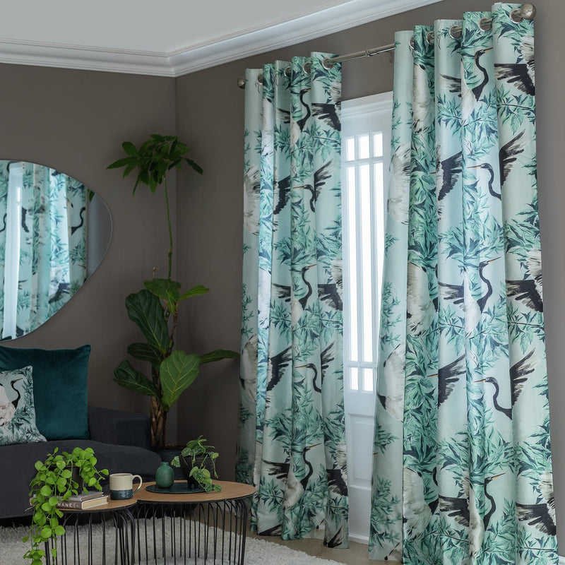 Habitat Crane Print Eyelet Curtains Multi 117x137cm, UK version