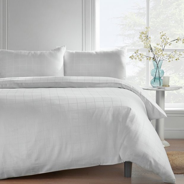 Catherine Lansfield woven check white bedding set double - British product