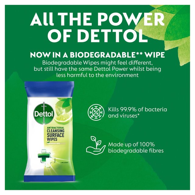 Dettol Antibacterial Biodegradable Lime Multi Surface Cleansing Wipes   72 per pack GOODS M&S   