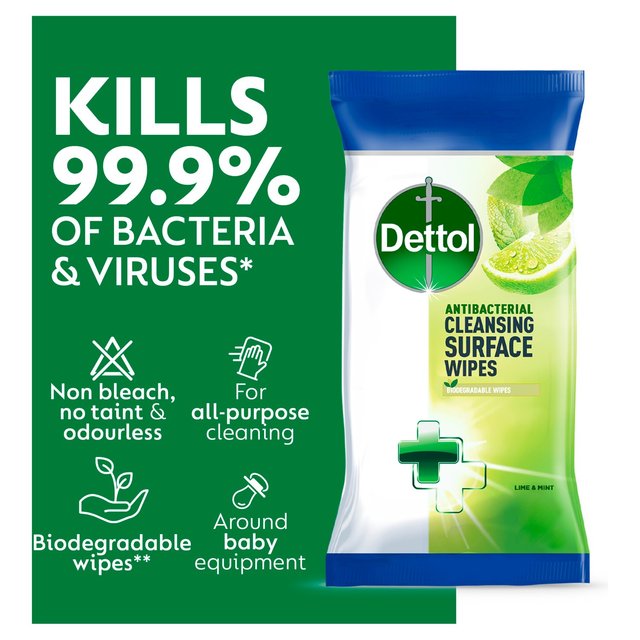 Dettol Antibacterial Biodegradable Lime Multi Surface Cleansing Wipes   72 per pack GOODS M&S   