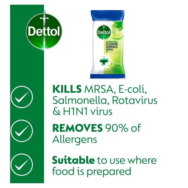 Dettol Antibacterial Biodegradable Lime Multi Surface Cleansing Wipes   72 per pack GOODS M&S   