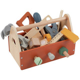 Chad Valley brown wooden tool box with 20 pieces, UK version