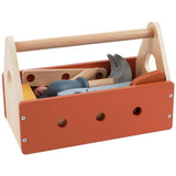 Chad Valley brown wooden tool box with 20 pieces, UK version