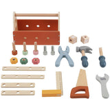 Chad Valley brown wooden tool box with 20 pieces, UK version