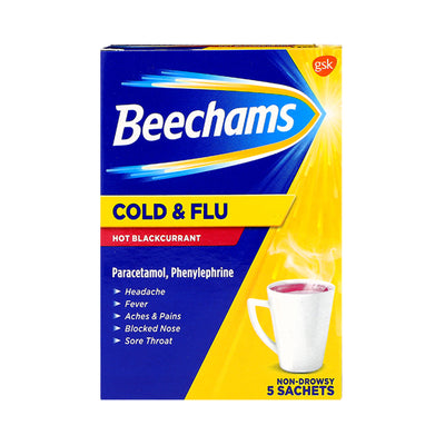 Holland & Barrett Beechams Cold & Flu Hot Blackcurrant Sachets 5 Pack- Buy online at McGrocer