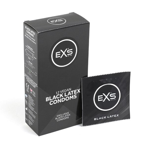 EXS black latex condoms vegan 12 pack, UK version