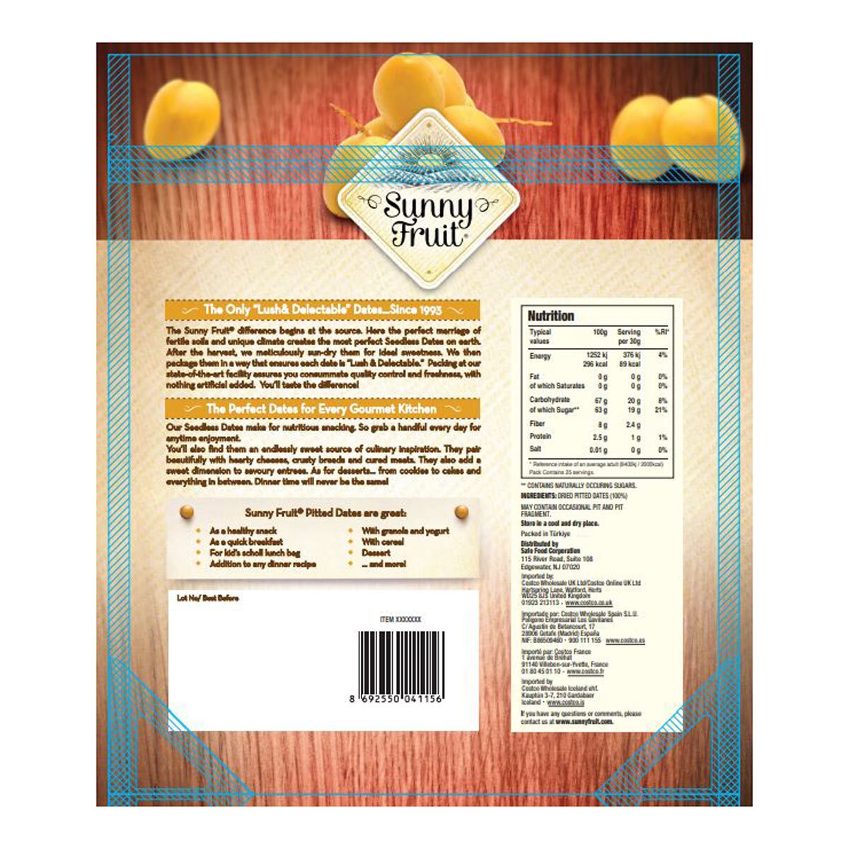 Dattes dénoyautées Sunny Fruit 1 kg (marque britannique)