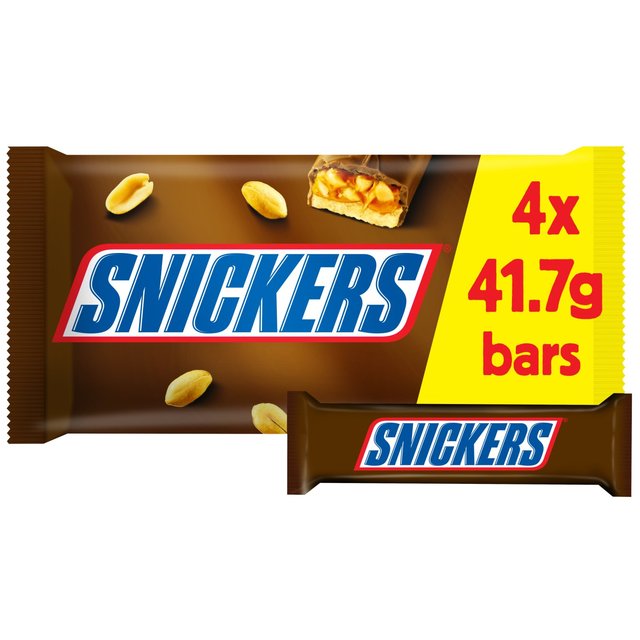 Snickers Caramel Nougat Peanuts & Milk Chocolate Snack Bars Multipack   4 x 41.7g