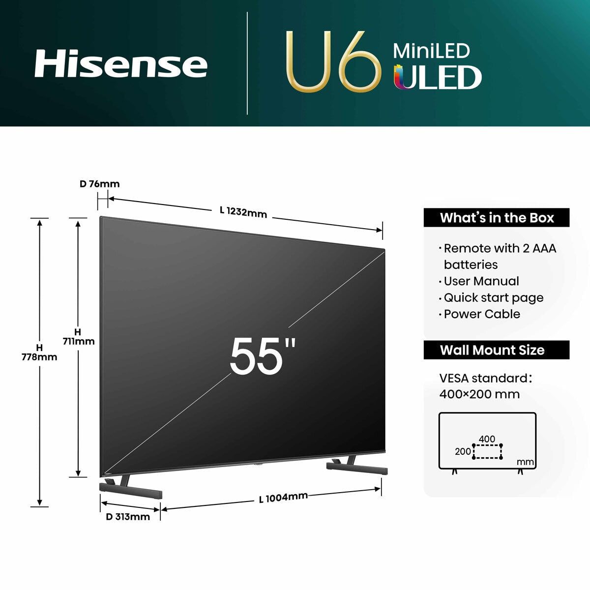 Hisense 55U6NQTUK 55 Inch Mini LED Freely Smart TV GOODS Costco UK