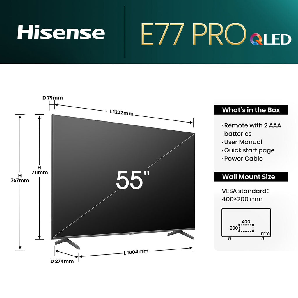 Hisense 55E77NQTUK PRO 55 Inch QLED 144Hz Freely TV