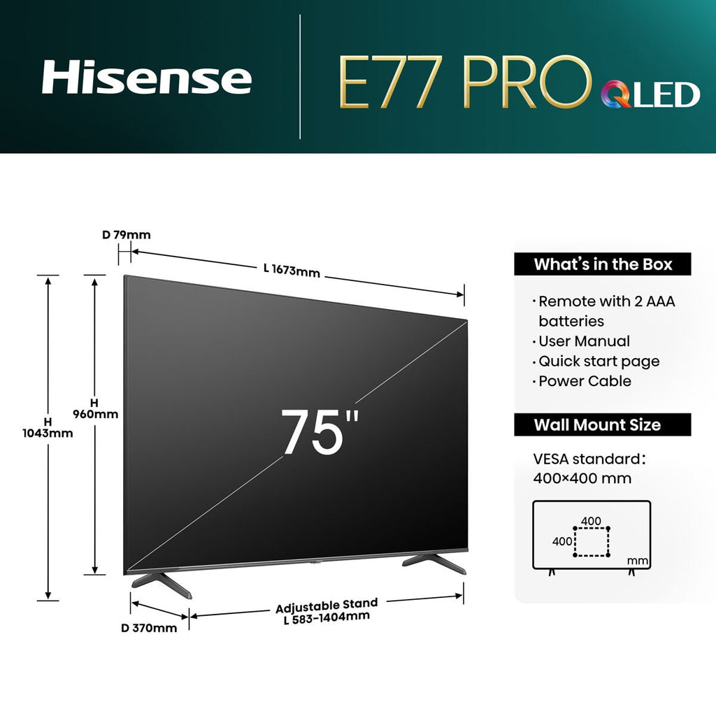 Hisense 75E77NQTUK PRO 75 Inch QLED 144Hz Freely TV