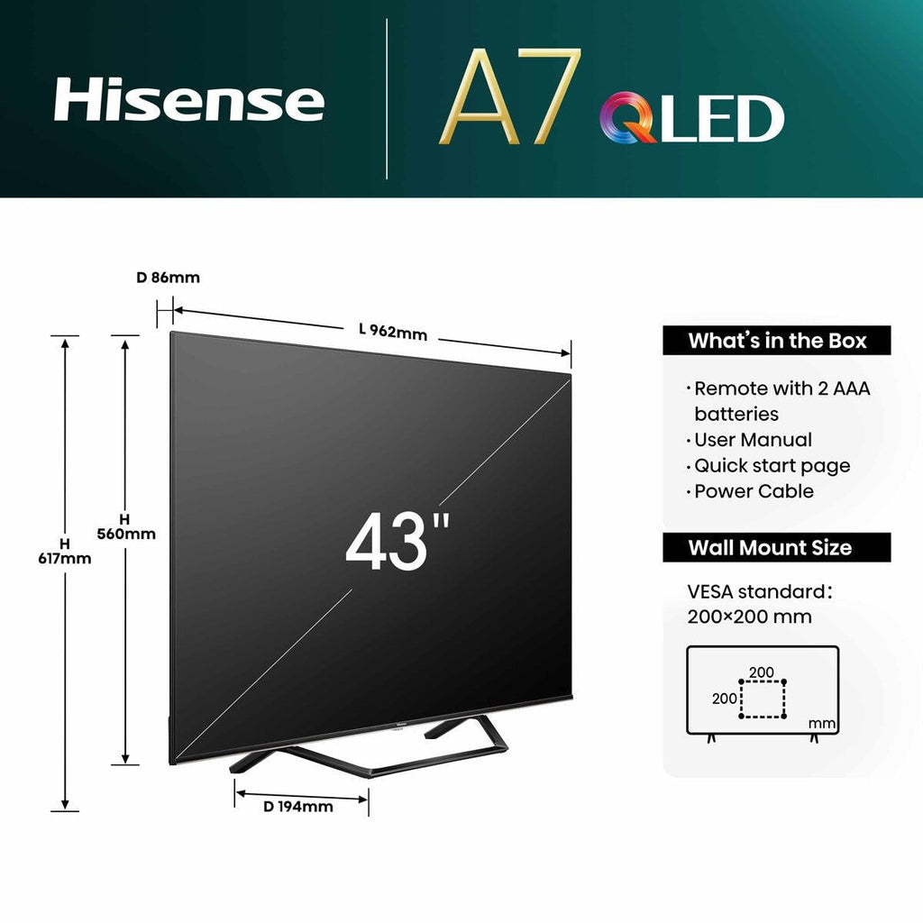 Hisense 43A7NQTUK 43 Inch QLED Smart Freely TV