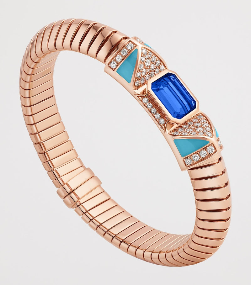Bvlgari Tubogas bracelet rose gold diamonds tanzanite turquoise - British product