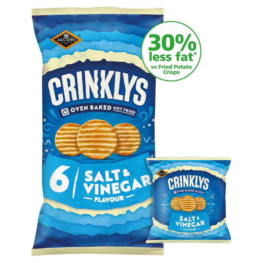 Jacob's Jacob’s Crinklys Salt & Vinegar 30% Less Fat Baked Snacks Multipack 6x23g, 138g GOODS ASDA   