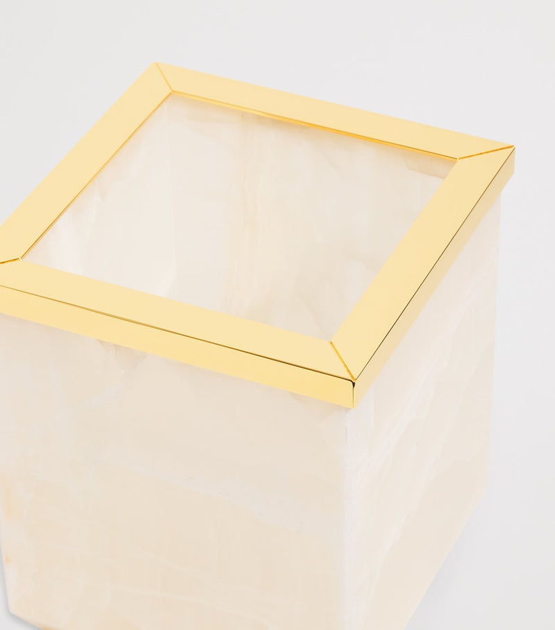 Zodiac Onyx bathroom bin with gold hardware - British product
