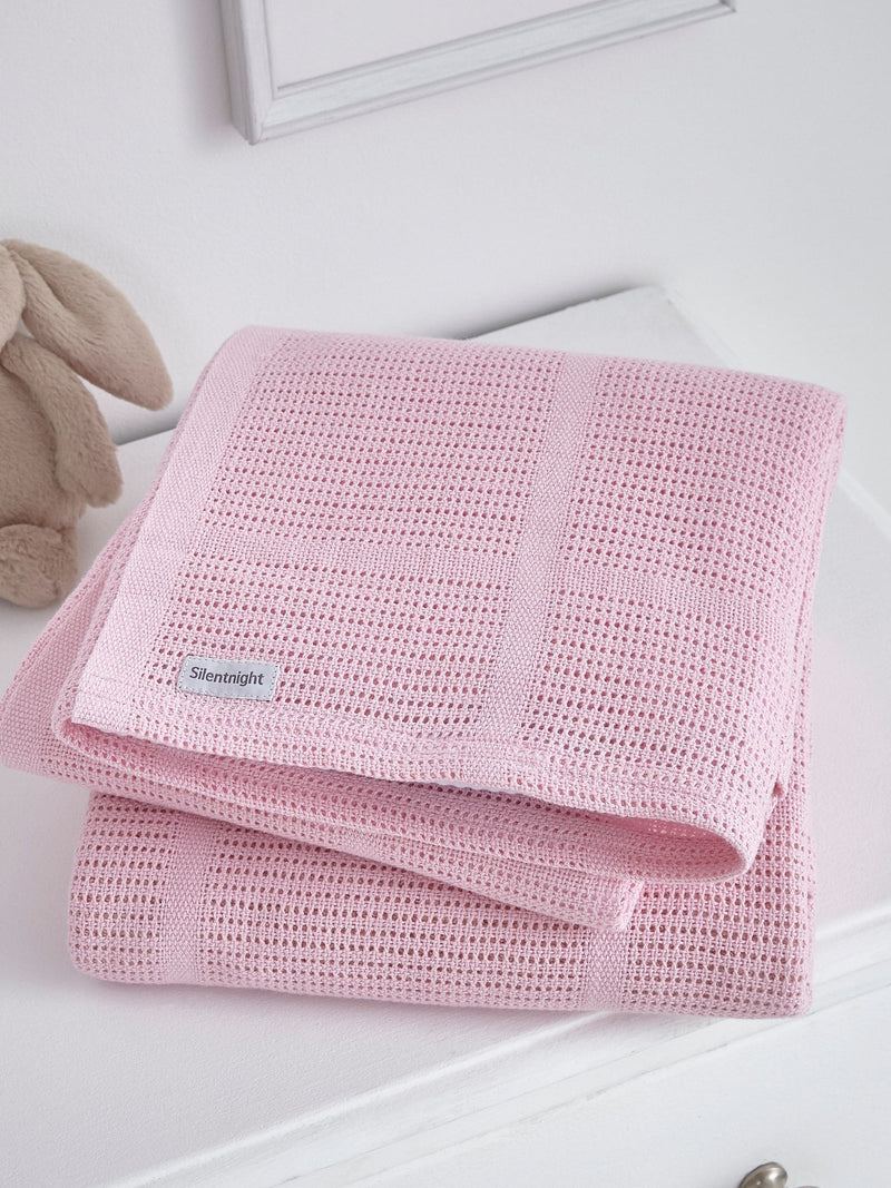 Silentnight 2 Pack Pink Safe Nights Traditional Cellular 100% Cotton Blankets