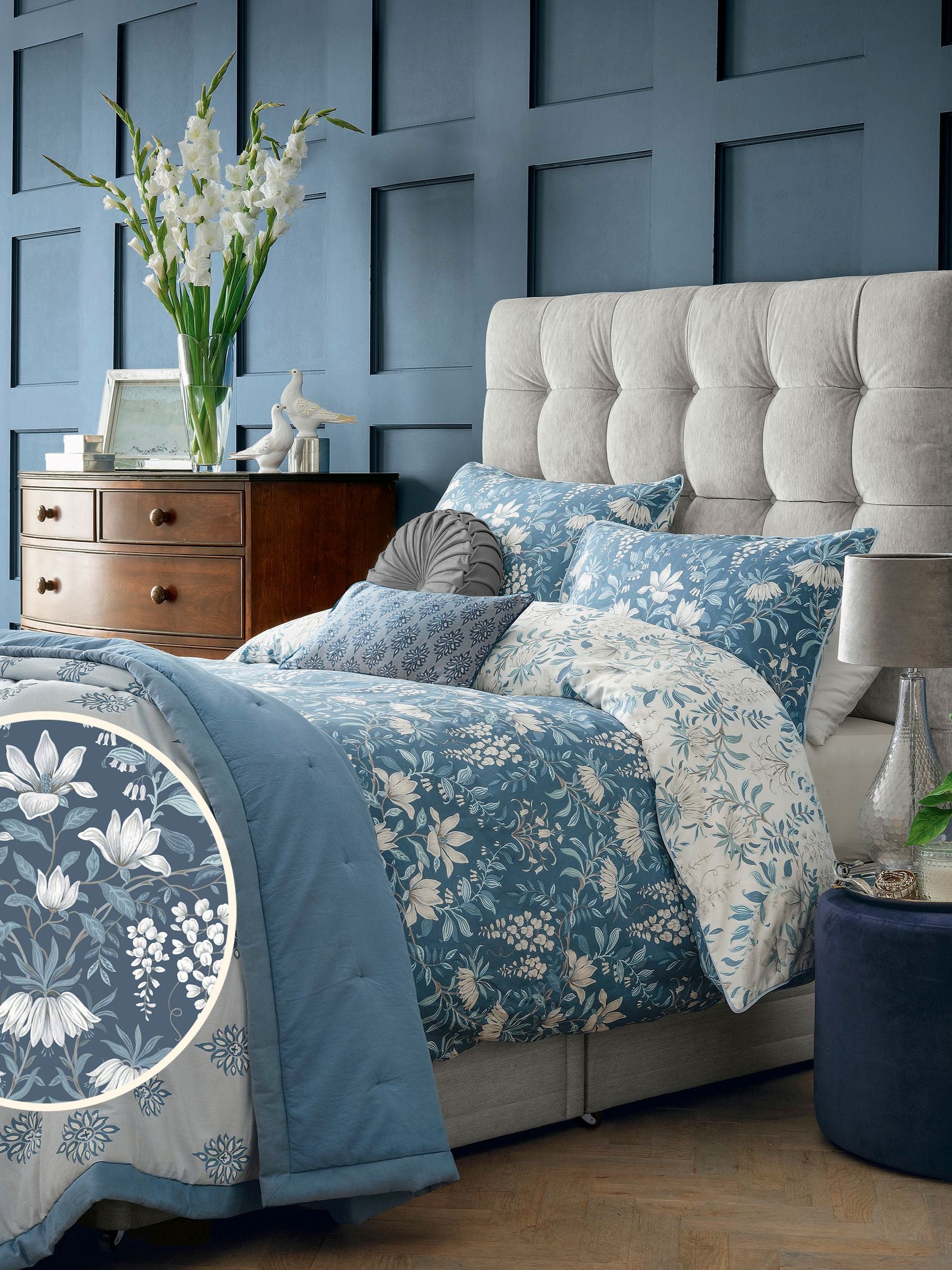 Laura Ashley Blue Seaspray Parterre reversible duvet cover and pillowcase set, UK version