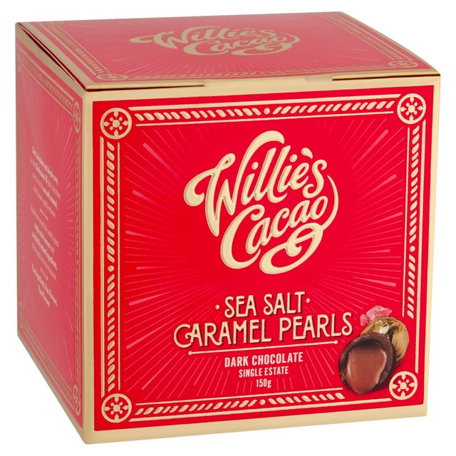 Willie's Cacao Dark Chocolate Sea Salt Caramel Black Pearls   150g GOODS M&S   