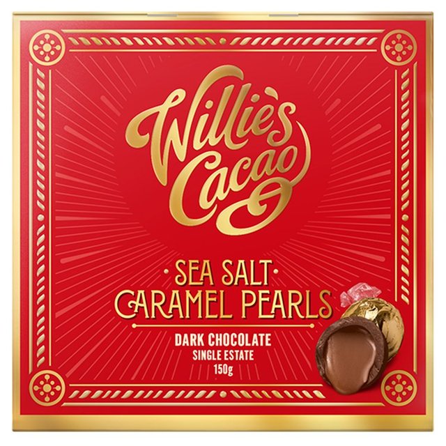 Willie's Cacao Dark Chocolate Sea Salt Caramel Black Pearls   150g GOODS M&S   