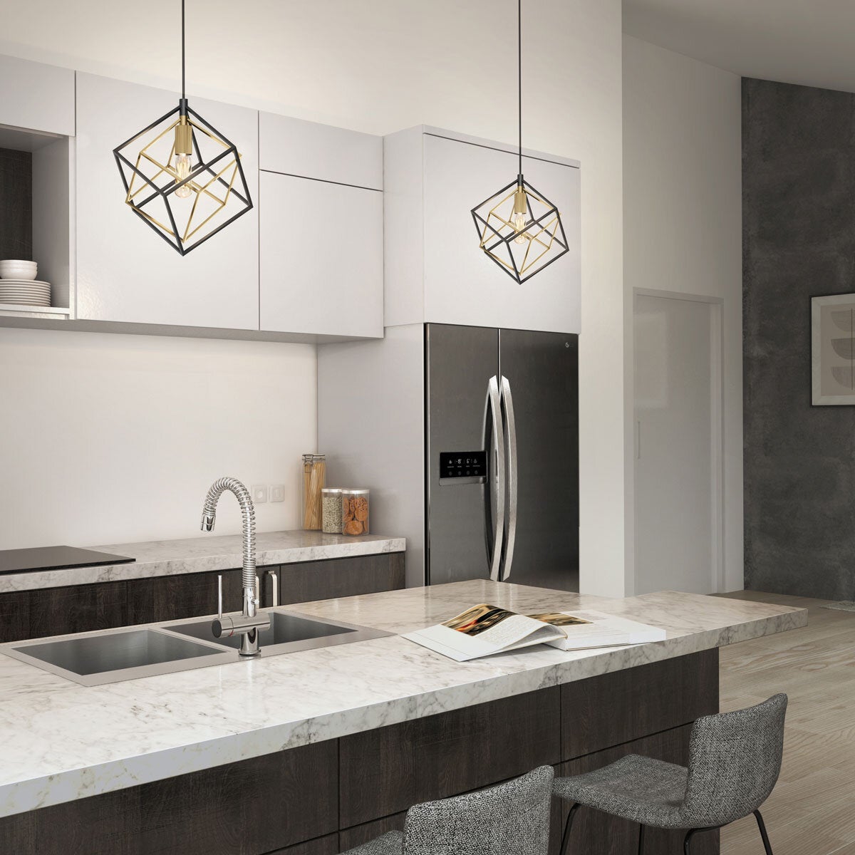 Artika Imperium pendant light in black and gold (British brand)