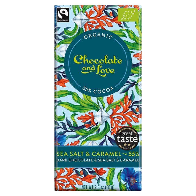 Chocolate and Love Fairtrade Organic Sea Salt & Caramel 55% Dark Chocolate   80g