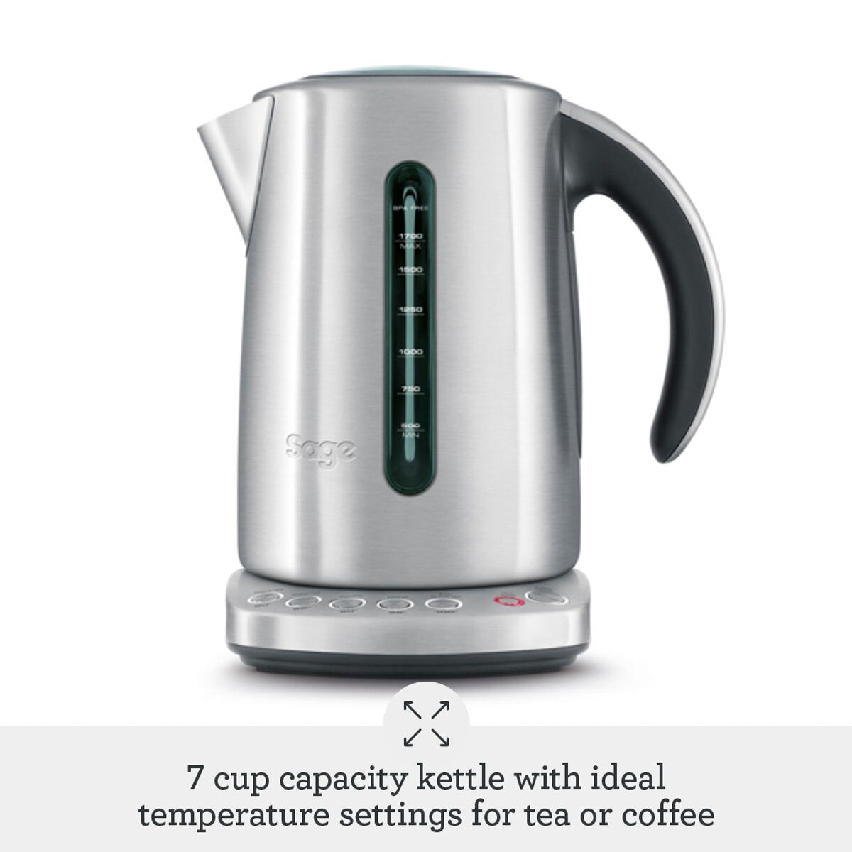 Sage Smart Kettle Luxe 1.7L cordless kettle in silver - British product