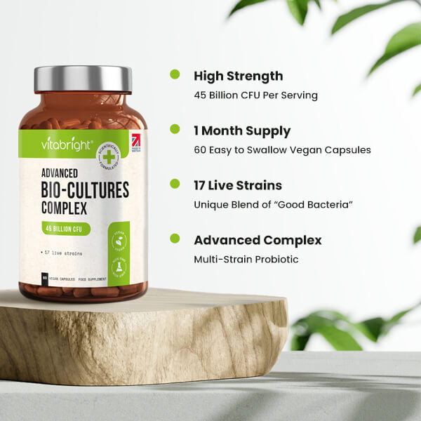 VitaBright advanced multi-strain probiotic capsules 45 billion CFUs, UK version