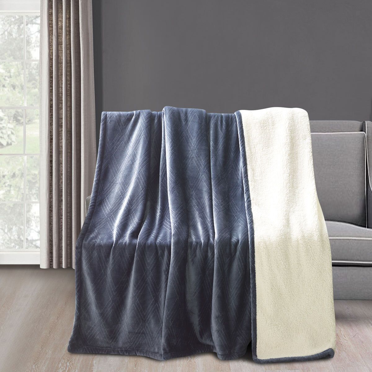 Etched Velvet Sherpa Blanket in 4 colours, 228 x 228 cm GOODS Costco UK