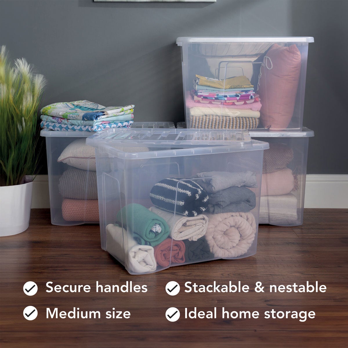 Wham 80L storage boxes pack of 3 (British brand)