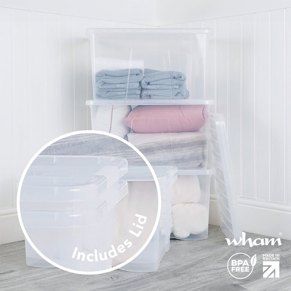 Wham 60L clear plastic storage boxes 5-pack, UK version