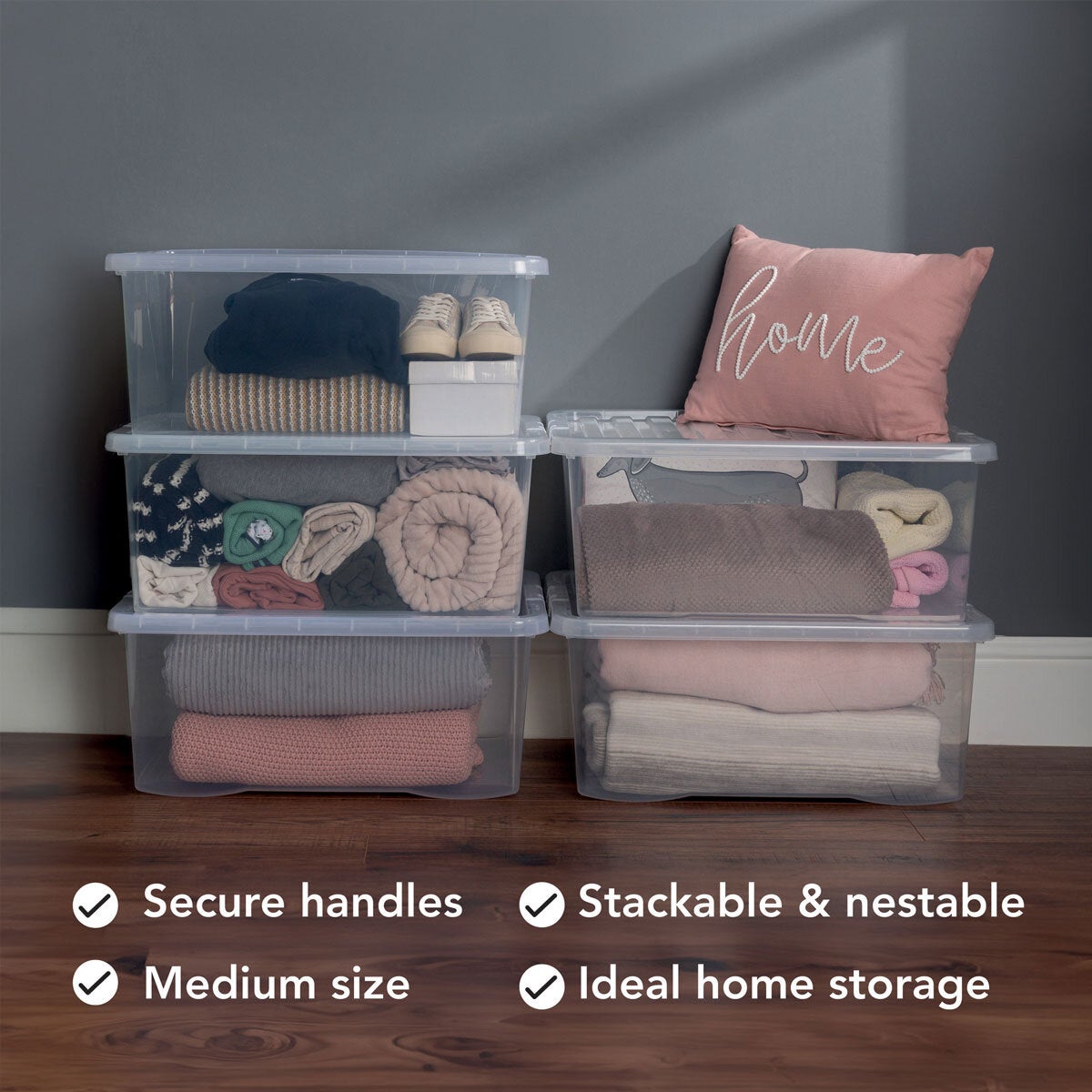 Wham 45L clear plastic storage boxes 5 pack, UK version