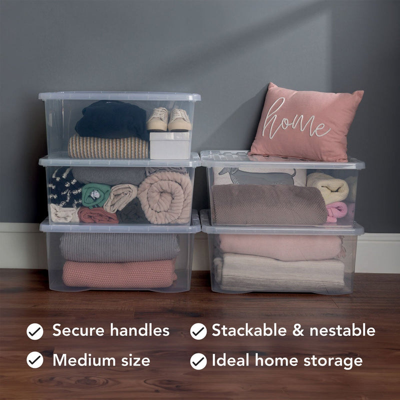 Wham 45L clear plastic storage boxes 5 pack, UK version