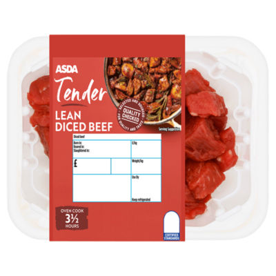 ASDA ASDA Zartes mageres gewürfeltes Rindfleisch gekühlt 250g - Online bei McGrocer kaufen