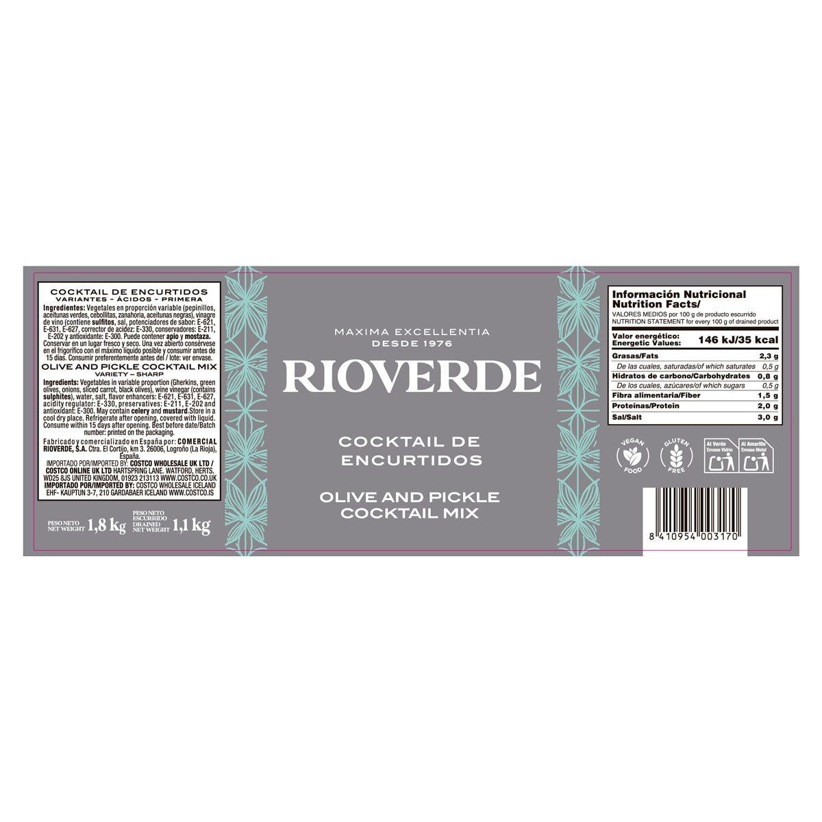 Rioverde Olive & Pickle Mix, 1.8kg GOODS Costco UK