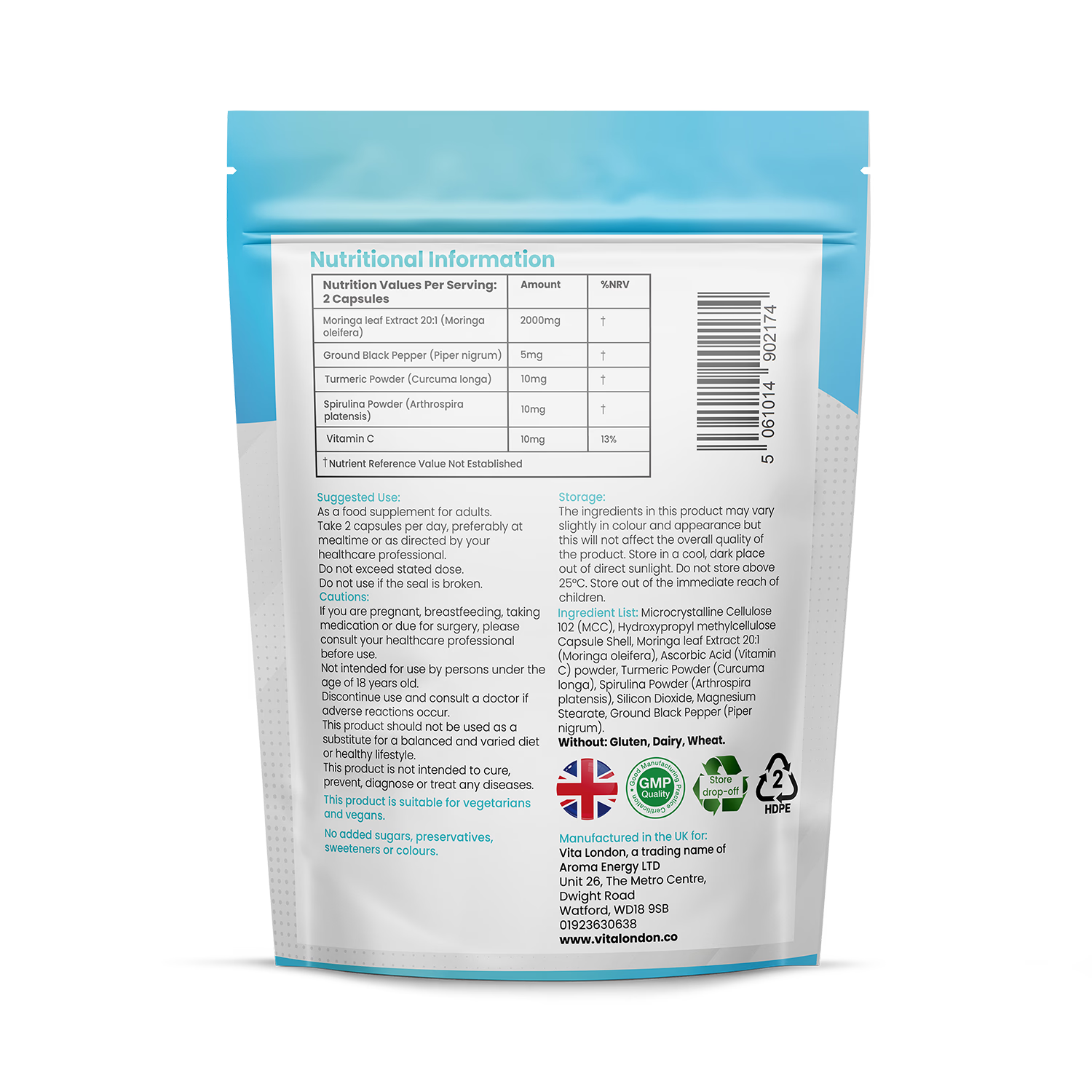 Vita London Moringa 5-in-1 Complex supplement 60 capsules, UK version