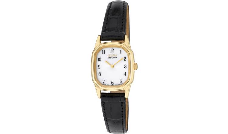Citizen Eco-Drive ladies watch gold tone black strap 20mm UK version