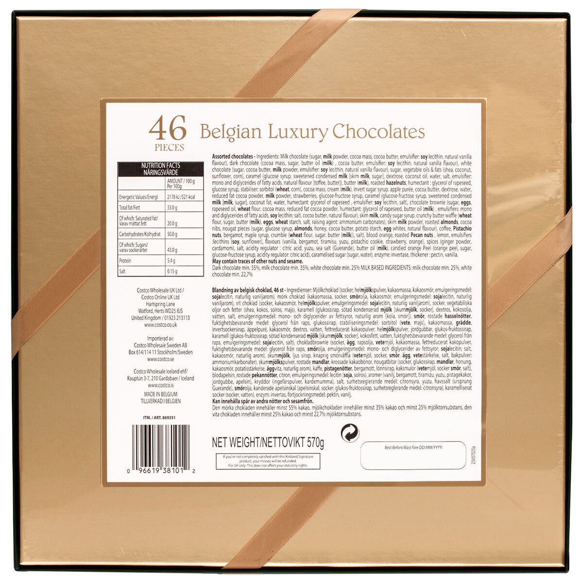 Kirkland Signature Luxury Belgian Chocolates in 2 Colours, 570g GOODS Costco UK