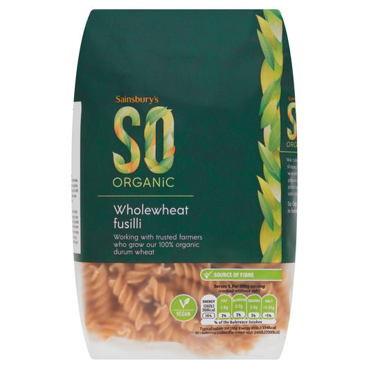 Sainsbury's Wholewheat Fusilli Pasta, SO Organic 500g Pasta Sainsburys   