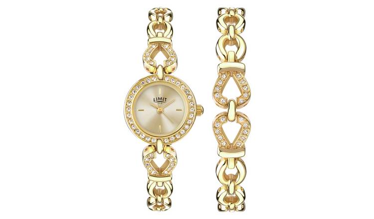 Limit gold plated watch and bracelet set with stones, UK version